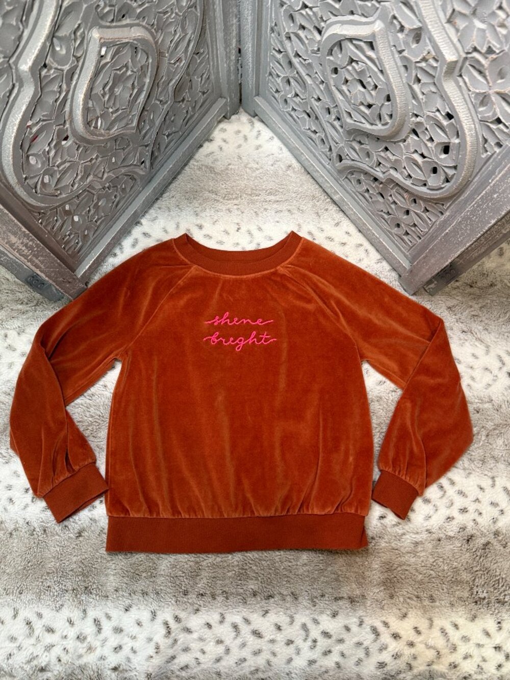 Cat & Jack burnt orange fleece sweater girls large Shine Bright school fall